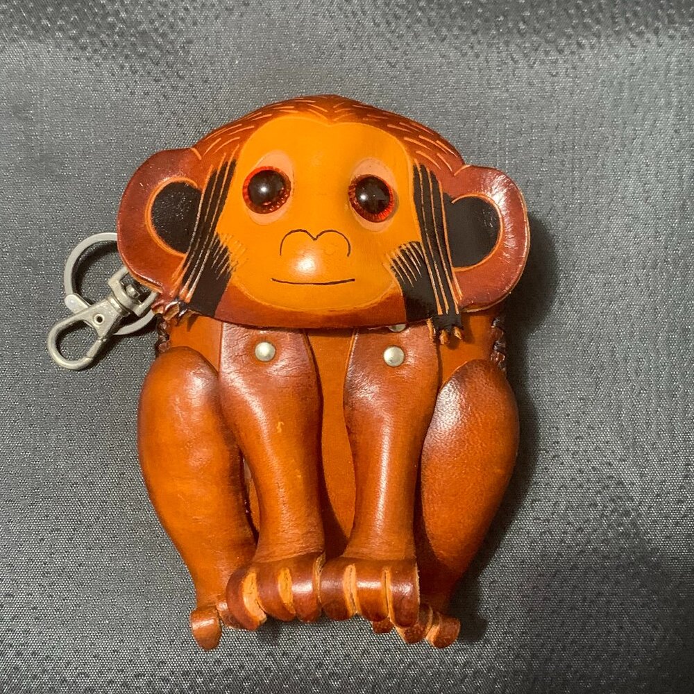 Handmade Brown Leather Monkey Coin Purse Cute Animal Wallet Kawaii Gift